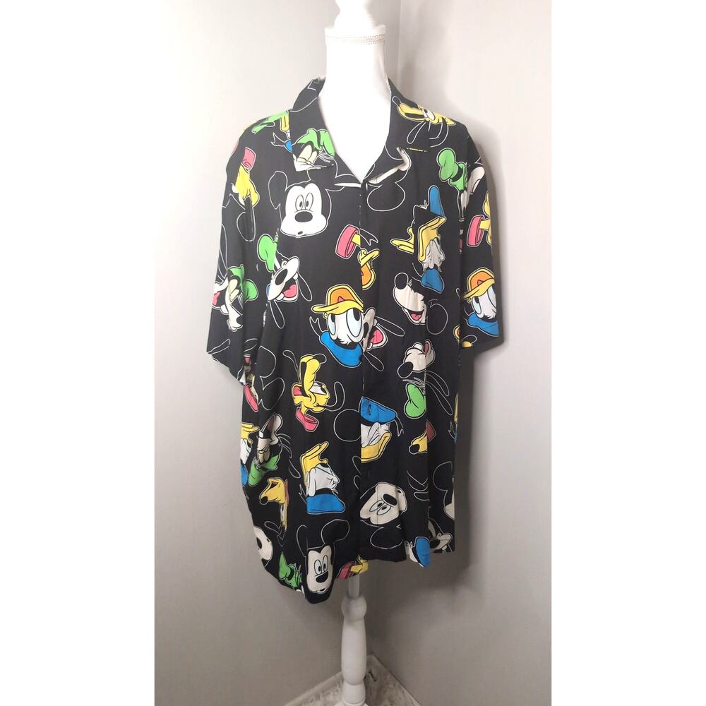 Disney Mickey Goofy Donald All Over Print Button Up 3XL
